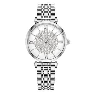 Gypsophila Diamond Design Women Watches Fashion Silver Round Dial Stainless Steel Band Quartz Wrist Watch Gifts relogiosfeminino