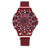 Luxury Rose Gold Watch Women Special Design 360 Degrees Rotation Diamond Dial Watches Mesh Magnet Starry Sky Ladies Watch Quartz