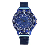Luxury Rose Gold Watch Women Special Design 360 Degrees Rotation Diamond Dial Watches Mesh Magnet Starry Sky Ladies Watch Quartz