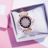 Luxury Women Watches Fashion Diamond Rose Gold Watch Ladies Starry Sky Wrist Watch Casual Leather Strap Quartz Clock reloj mujer