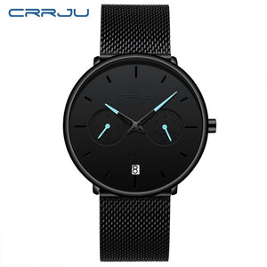 Mens Watches CRRJU Full Steel Casual Waterproof Watch for Man Sport Quartz Watch Men's Dress Calendar Watch Relogio Masculino