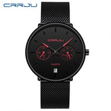 Mens Watches CRRJU Full Steel Casual Waterproof Watch for Man Sport Quartz Watch Men's Dress Calendar Watch Relogio Masculino