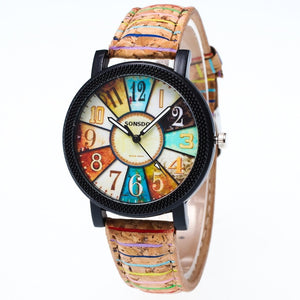 New flower surface wood grain leather watch men's quartz sports watch fashion men and women clock high quality wrist watch