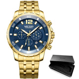 Megir Men's Gold Stainless Steel Quartz Watches Business Chronograph Analgue Wristwatch for Man Waterproof Luminous 2068GGD-2N3