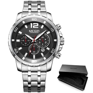 Megir Men's Gold Stainless Steel Quartz Watches Business Chronograph Analgue Wristwatch for Man Waterproof Luminous 2068GGD-2N3