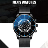 Luxury Men's Fashion Business Calendar Watches Blue Stainless Steel Mesh Belt Analog Quartz Watch relogio masculino