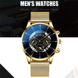 Luxury Men's Fashion Business Calendar Watches Blue Stainless Steel Mesh Belt Analog Quartz Watch relogio masculino