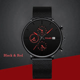 Men's Fashion Watch Stainless Steel Mesh Belt Calendar Quartz Sport Watches Business Casual Watch for Man Clock Montre Homme