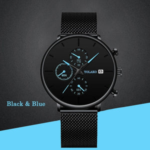 Men's Fashion Watch Stainless Steel Mesh Belt Calendar Quartz Sport Watches Business Casual Watch for Man Clock Montre Homme