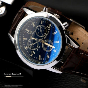 Cost-effective GENEVA Blu-Ray Colorful Glass Watch Men Luxury Leather Quartz Wrist watch Waterproof Men's Watches reloj hombre