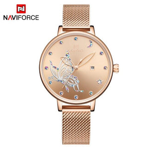 NAVIFORCE Luxury Brand Watch Women Fashion Dress Quartz Ladies Mesh Stainless Steel 3ATM Waterproof Casual Watches for Girl 2020