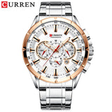 CURREN New Causal Sport Chronograph Men's Watch Stainless Steel Band Wristwatch Big Dial Quartz Watches with Luminous Pointers