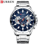 CURREN New Causal Sport Chronograph Men's Watch Stainless Steel Band Wristwatch Big Dial Quartz Watches with Luminous Pointers