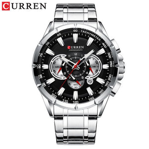 CURREN New Causal Sport Chronograph Men's Watch Stainless Steel Band Wristwatch Big Dial Quartz Watches with Luminous Pointers