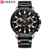 CURREN New Causal Sport Chronograph Men's Watch Stainless Steel Band Wristwatch Big Dial Quartz Watches with Luminous Pointers