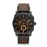 Fossil Watch Men Machine Mid-Size Chronograph Watch with Brown Leather Sport Watch Analog Brown Dial Men's Watch FS4656