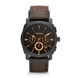 Fossil Watch Men Machine Mid-Size Chronograph Watch with Brown Leather Sport Watch Analog Brown Dial Men's Watch FS4656