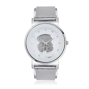 2019 New Famous Brand DQG Women Silver Mesh belt Quartz Watches Crystal Luxury Casual Analog Bear Watches Relogio Feminino