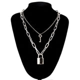 Pad lock punk necklace with key padlock chain necklace pendant women men goth jewelry black/gold/silver chains jewellery