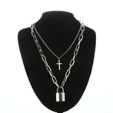 Pad lock punk necklace with key padlock chain necklace pendant women men goth jewelry black/gold/silver chains jewellery