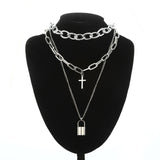 Pad lock punk necklace with key padlock chain necklace pendant women men goth jewelry black/gold/silver chains jewellery