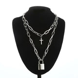 Pad lock punk necklace with key padlock chain necklace pendant women men goth jewelry black/gold/silver chains jewellery