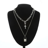 Pad lock punk necklace with key padlock chain necklace pendant women men goth jewelry black/gold/silver chains jewellery