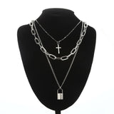 Pad lock punk necklace with key padlock chain necklace pendant women men goth jewelry black/gold/silver chains jewellery