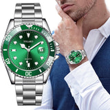 Luxury Men's Watch Stainless Steel Waterproof Clock Male Quartz Calendar Wristwatches Fashion Sport Green Dial Watch reloj hombr