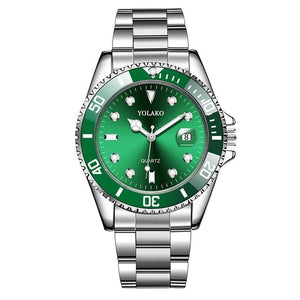 Luxury Men's Watch Stainless Steel Waterproof Clock Male Quartz Calendar Wristwatches Fashion Sport Green Dial Watch reloj hombr