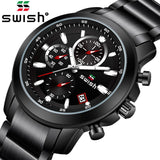 SWISH New Product Men's Fashion Watch Men's Sports Waterproof Black All Steel Quartz Watch Men's Clock Watch Relogio Masculino