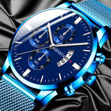 2020 Men's Fashion Business Calendar Watches Luxury Blue Stainless Steel Mesh Belt Analog Quartz Watch relogio masculino