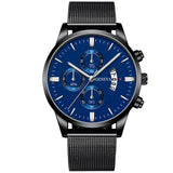 2020 Men's Fashion Business Calendar Watches Luxury Blue Stainless Steel Mesh Belt Analog Quartz Watch relogio masculino