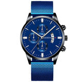 2020 Men's Fashion Business Calendar Watches Luxury Blue Stainless Steel Mesh Belt Analog Quartz Watch relogio masculino