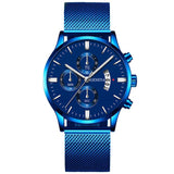 2020 Men's Fashion Business Calendar Watches Luxury Blue Stainless Steel Mesh Belt Analog Quartz Watch relogio masculino