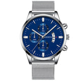 2020 Men's Fashion Business Calendar Watches Luxury Blue Stainless Steel Mesh Belt Analog Quartz Watch relogio masculino