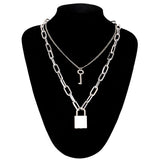 Pad lock punk necklace with key padlock chain necklace pendant women men goth jewelry black/gold/silver chains jewellery