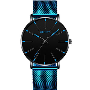 Geneva Mens Minimalist Ultra Thin Stainless Steel Mesh Belt Watch Luxury Men's Watch Business Casual Quartz Watch Reloj Hombre