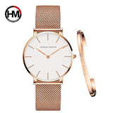 Women Watch 1 set Bracelet Japan Quartz Movement Simple Waterproof Rose Gold Stainless Steel Mesh Ladies watch relogio feminino