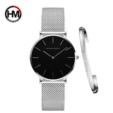 Women Watch 1 set Bracelet Japan Quartz Movement Simple Waterproof Rose Gold Stainless Steel Mesh Ladies watch relogio feminino