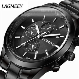 Men Black Watches Luxury Full Steel Watch Masculino Relogio Men's Sports Business Erkek Kol Saati Dress Wristwatch Chronograph 